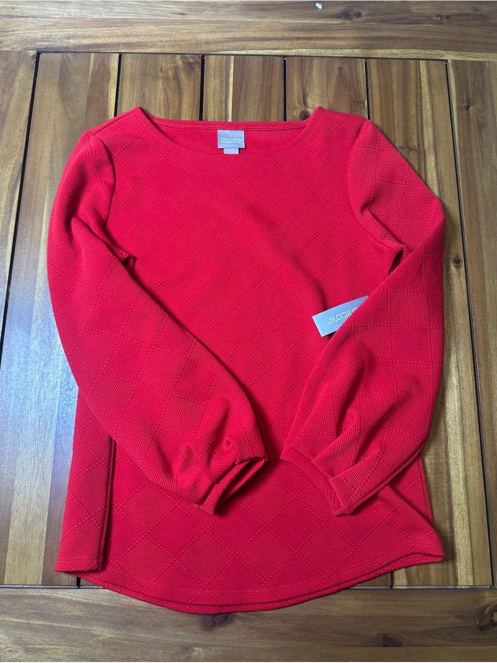 Chico's Red Textured Scoop Neck Long Sleeve Top